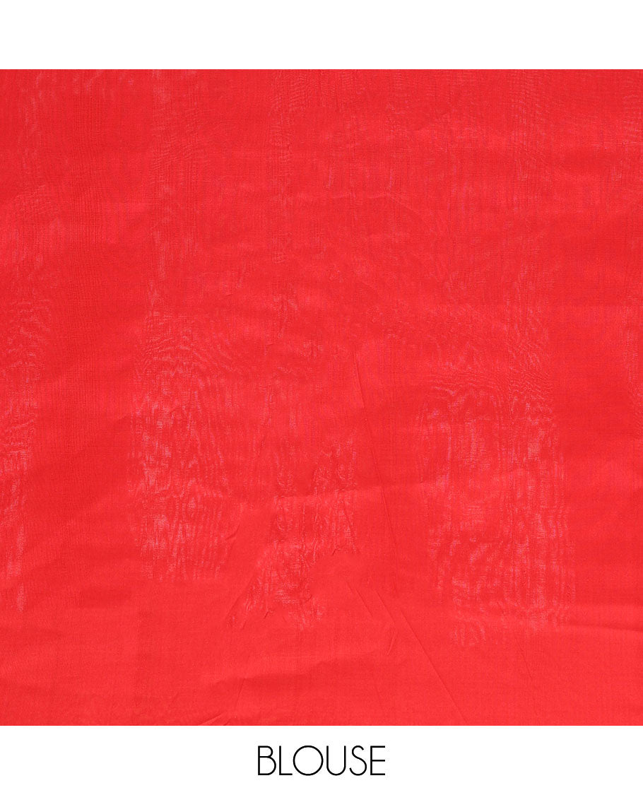 Orange chevron design ikkat cotton saree, contrast ikkat border & pallu of ikkat designs