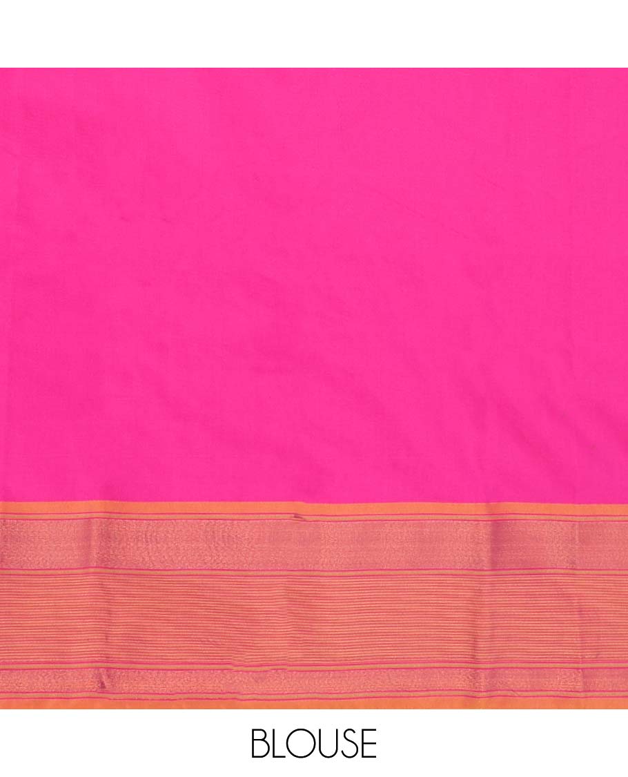 Pink plain aarani gift saree, contrast zari striped border