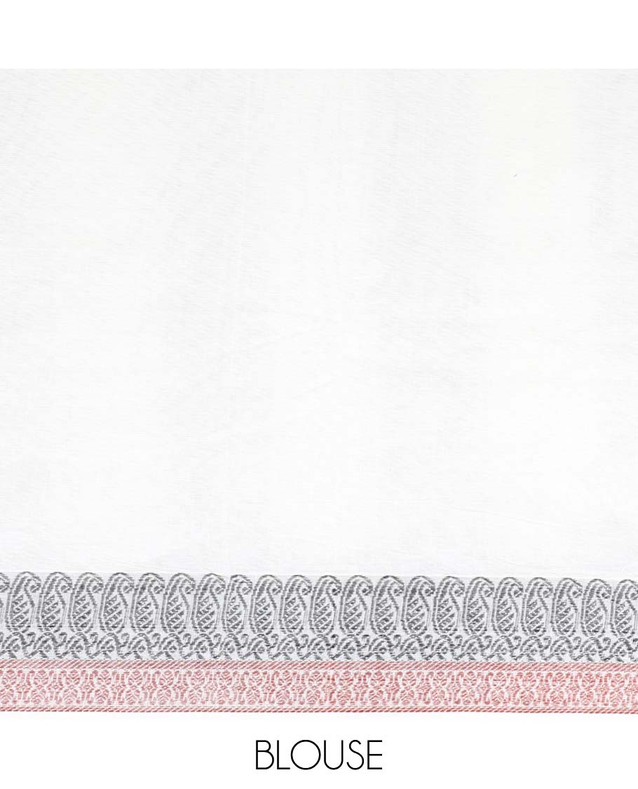 Grey striped coimbatore cotton saree with polka dots, self-border & pallu of intricate designs