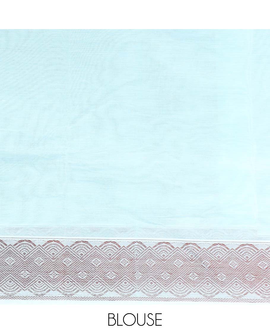 Blue coimbatore cotton saree with buttas, self-border & pallu of floral & geometric designs