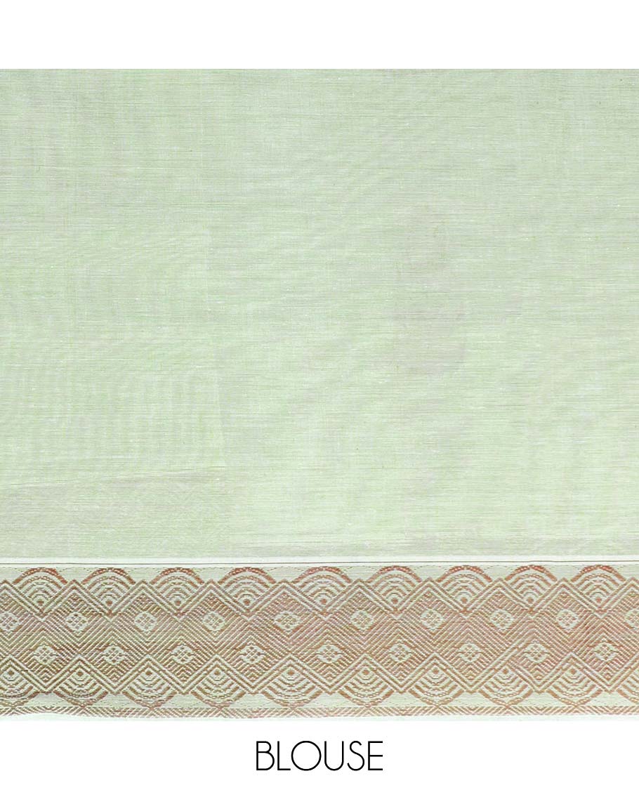 Green coimbatore cotton saree with buttas, self-border & pallu of floral & geometric designs