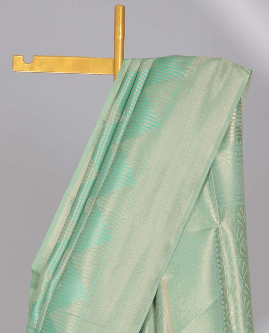 Turquoise chevron softy saree, traditional zari design border & pallu of intricate designs