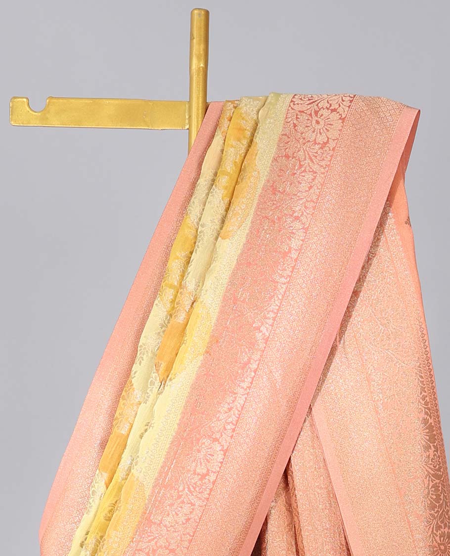 Multi-color rankat jacquard semi-banaras crepe saree, contrast traditional design border & pallu of intricate designs