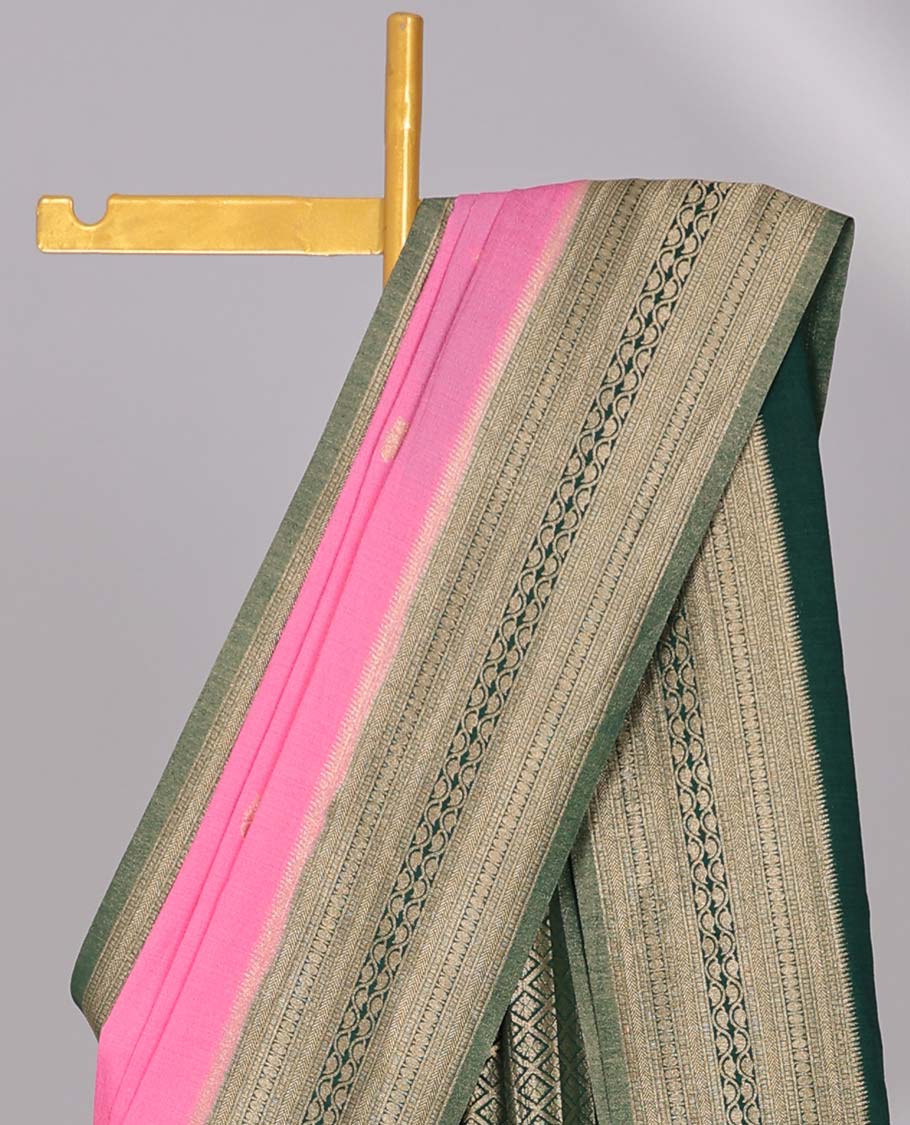 Pink zari buttas semi-banaras fancy tussar saree, contrast traditional design border & jaal pallu
