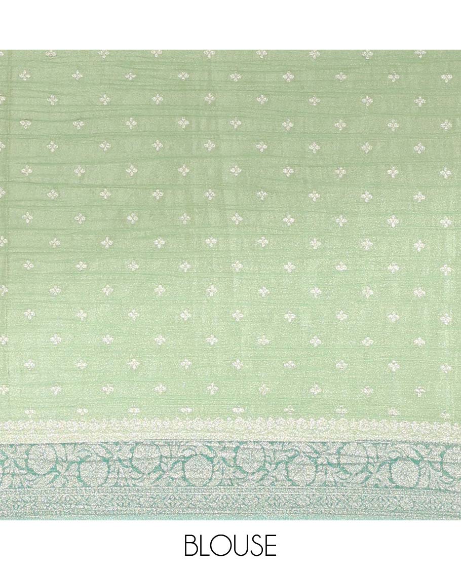 Multi-color rangkat-style crushed tissue saree with buttas, traditional design border & intricate pallu