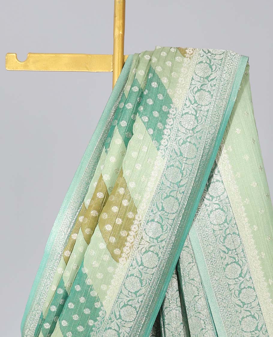 Multi-color rangkat-style crushed tissue saree with buttas, traditional design border & intricate pallu
