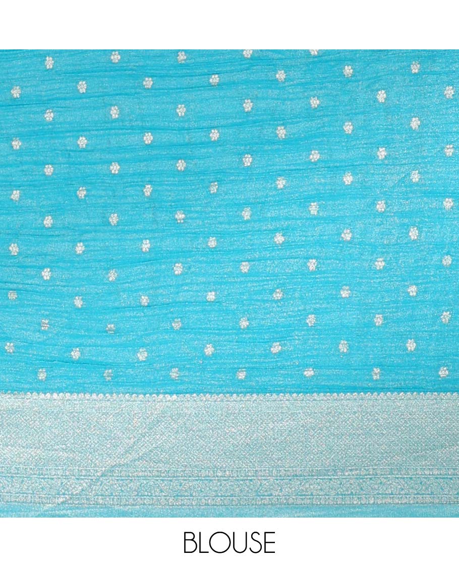 Blue crushed tissue saree with buttas, traditional design border & jaal pallu
