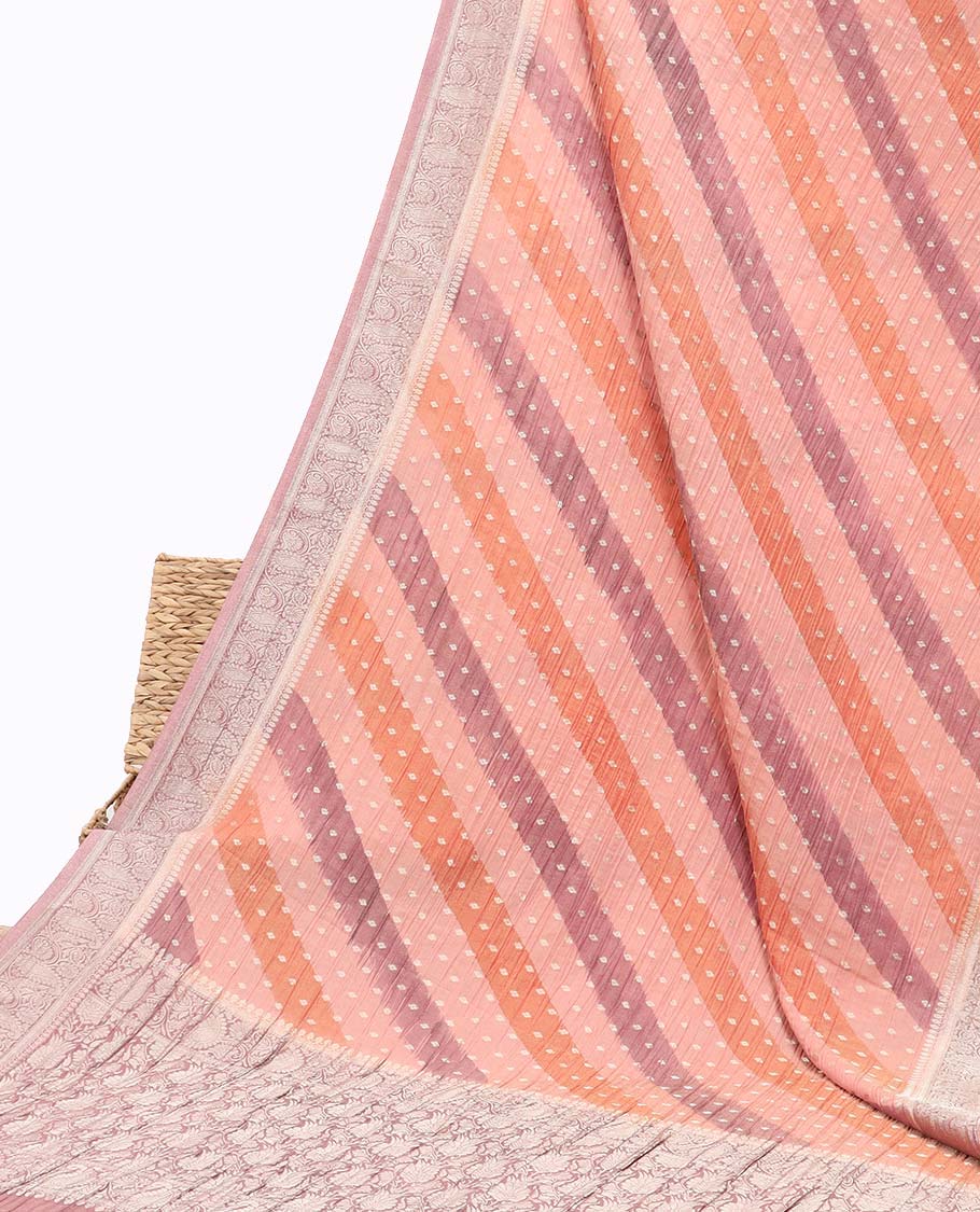 Multi-color rangkat-style crushed tissue saree with buttas, traditional design border & intricate pallu