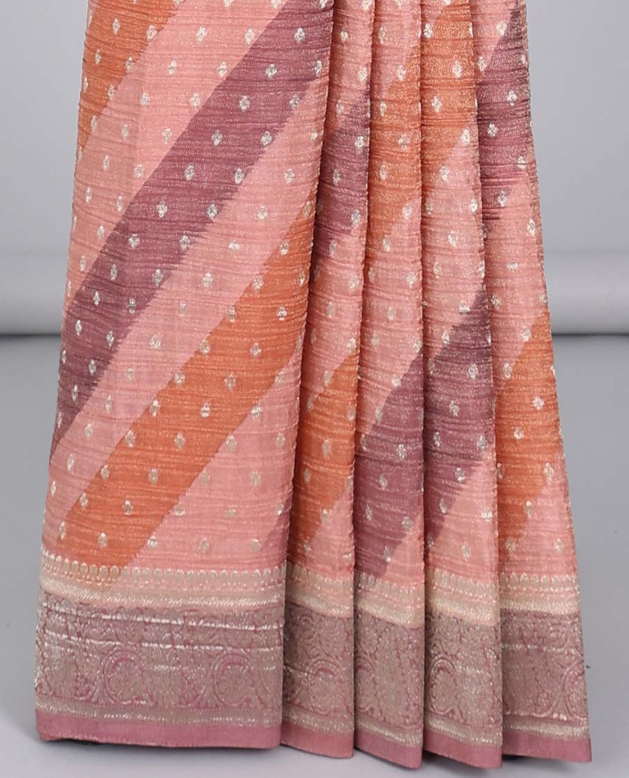 Multi-color rangkat-style crushed tissue saree with buttas, traditional design border & intricate pallu