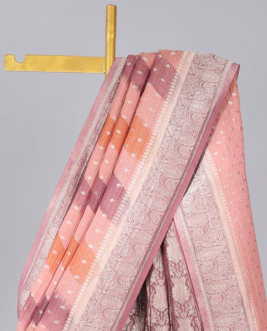 Multi-color rangkat-style crushed tissue saree with buttas, traditional design border & intricate pallu
