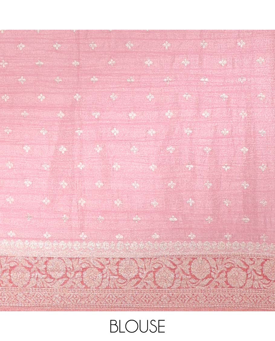 Multi-color rangkat-style crushed tissue saree with buttas, traditional design border & intricate pallu