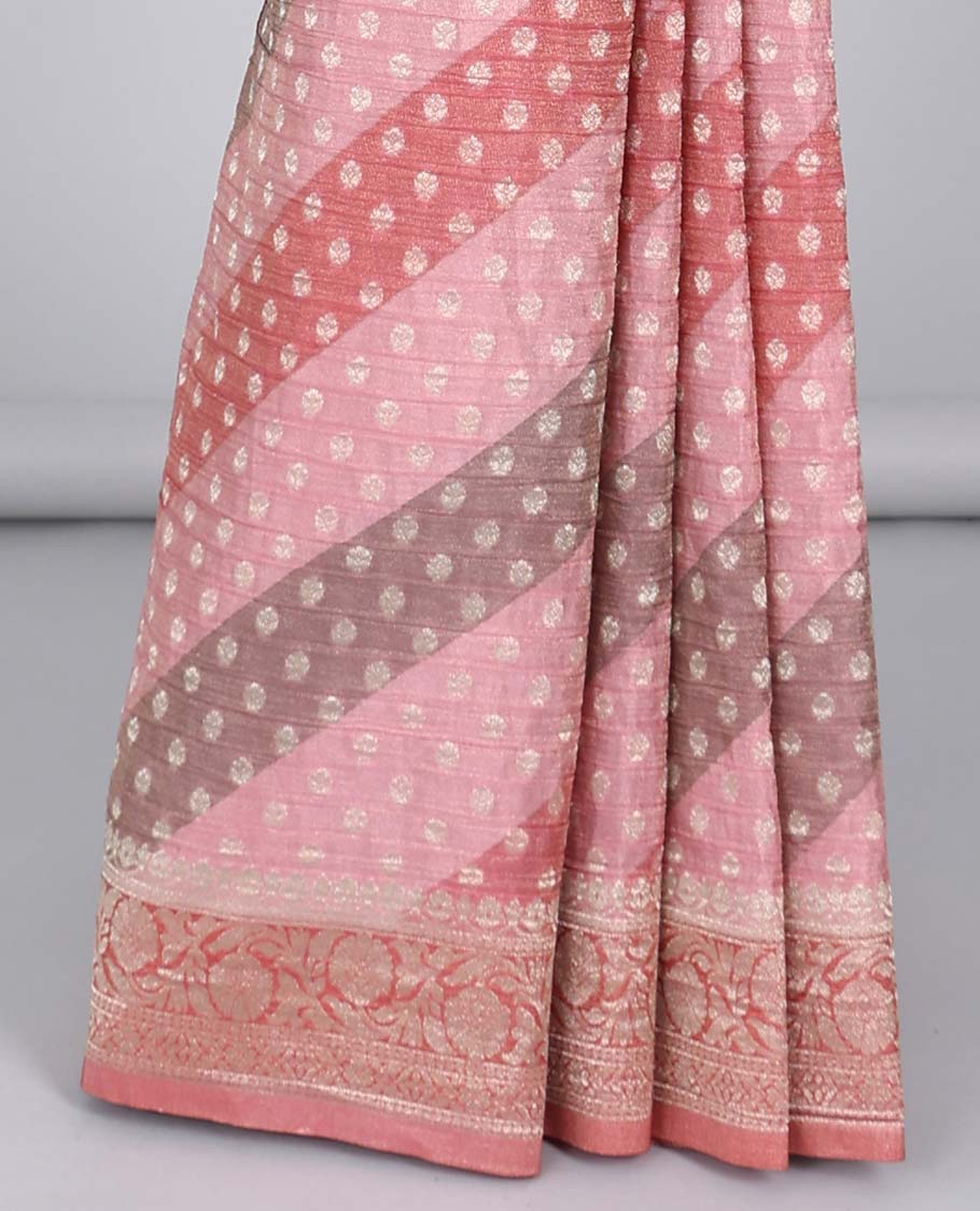Multi-color rangkat-style crushed tissue saree with buttas, traditional design border & intricate pallu