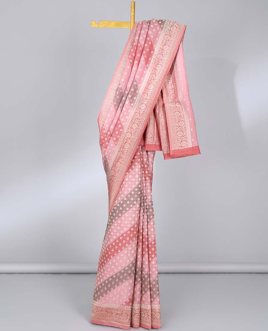 Multi-color rangkat-style crushed tissue saree with buttas, traditional design border & intricate pallu