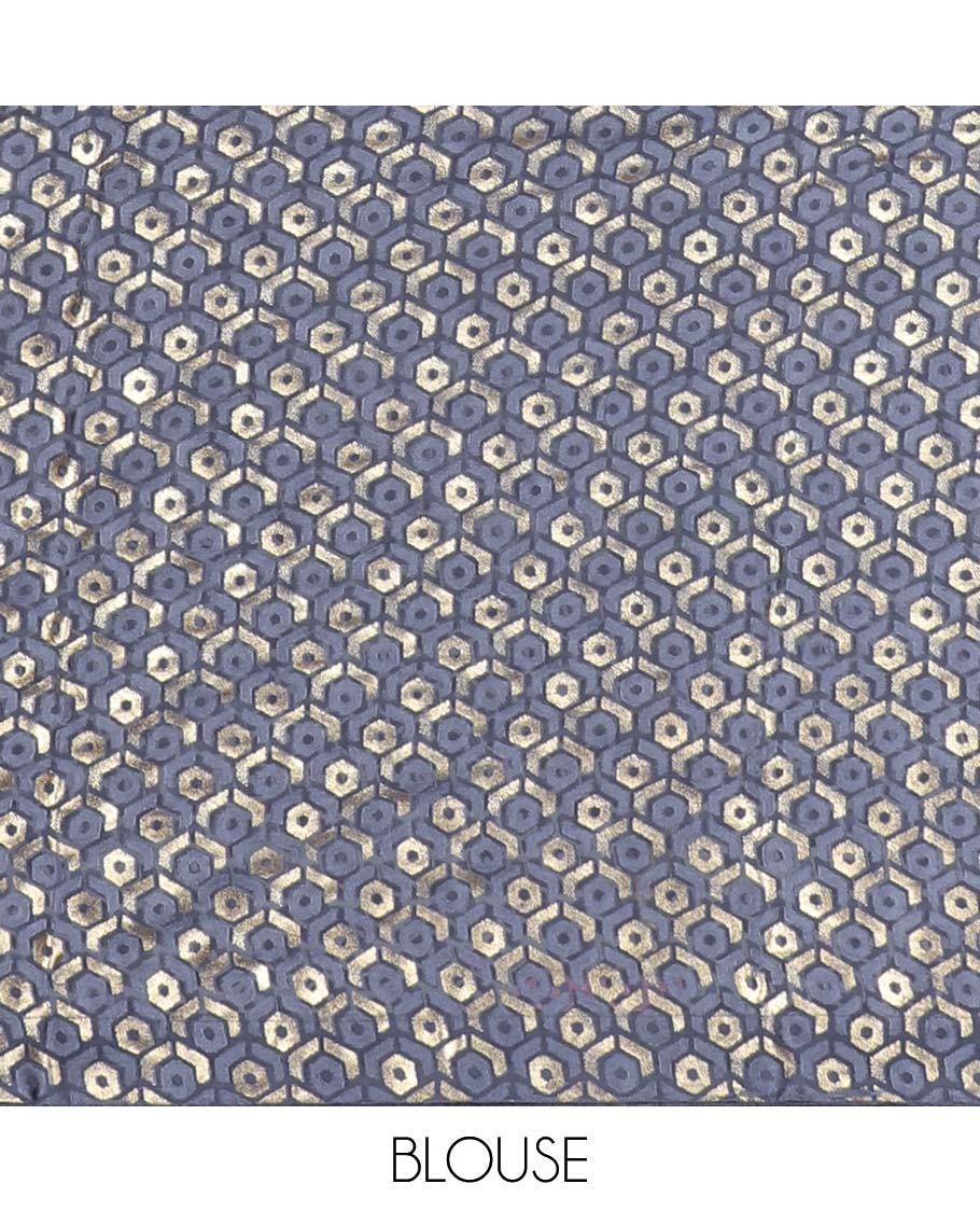 Grey abstract floral printed casual wear saree, plain border