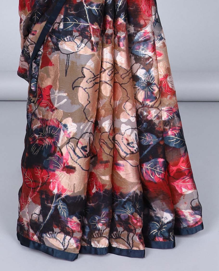 Borderless multi-color abstract floral printed casual wear saree