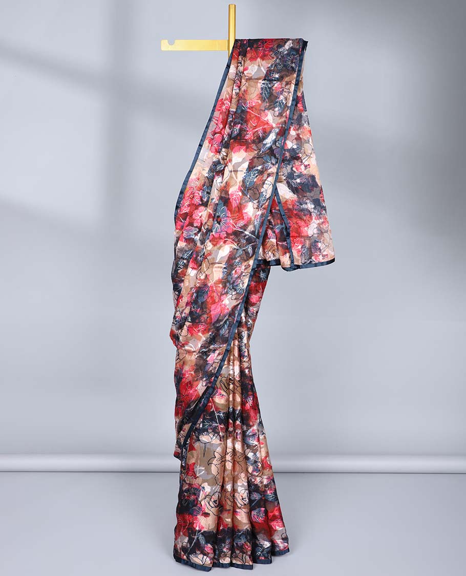 Borderless multi-color abstract floral printed casual wear saree