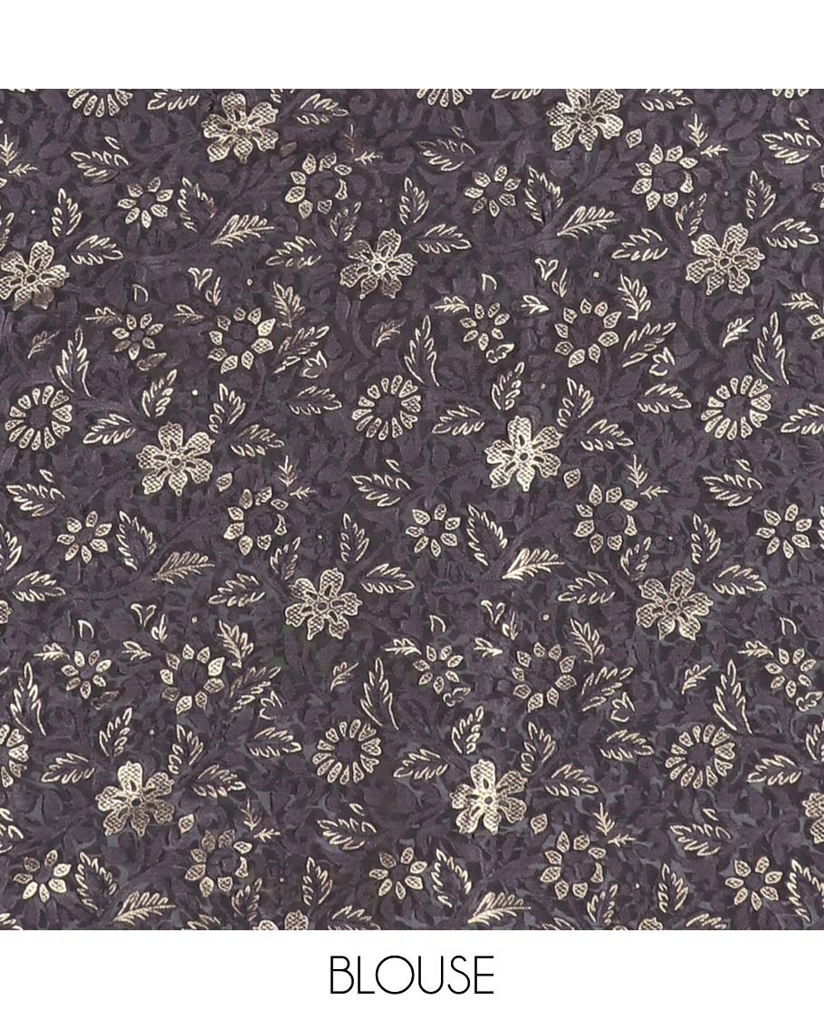 Grey abstract printed casual wear saree, contrast plain border
