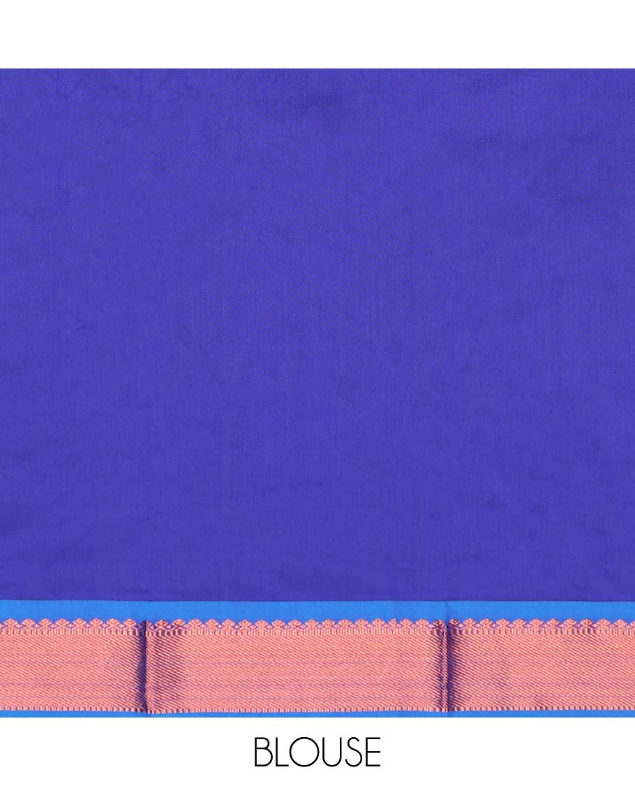 Blue plain design gift saree, contrast traditional zari design border