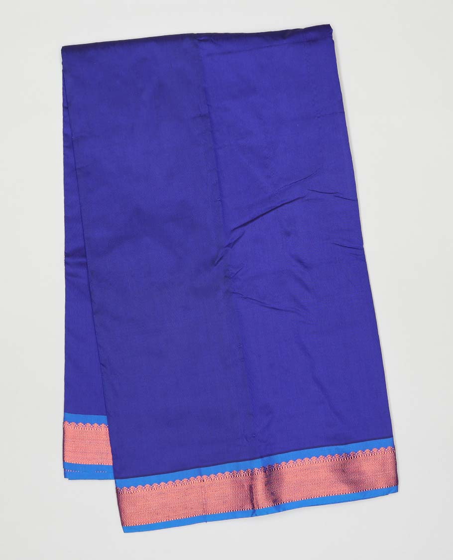 Blue plain design gift saree, contrast traditional zari design border