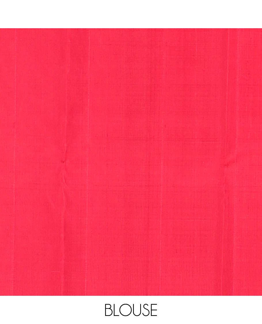Borderless multi-color zari buttas enclosed checked Kanchipuram silk saree, pallu of intricate designs