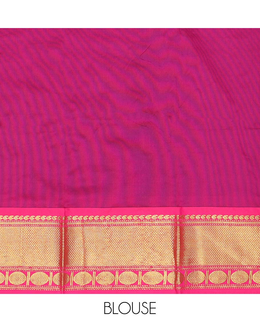 Green plain design gift saree, contrast traditional zari design border