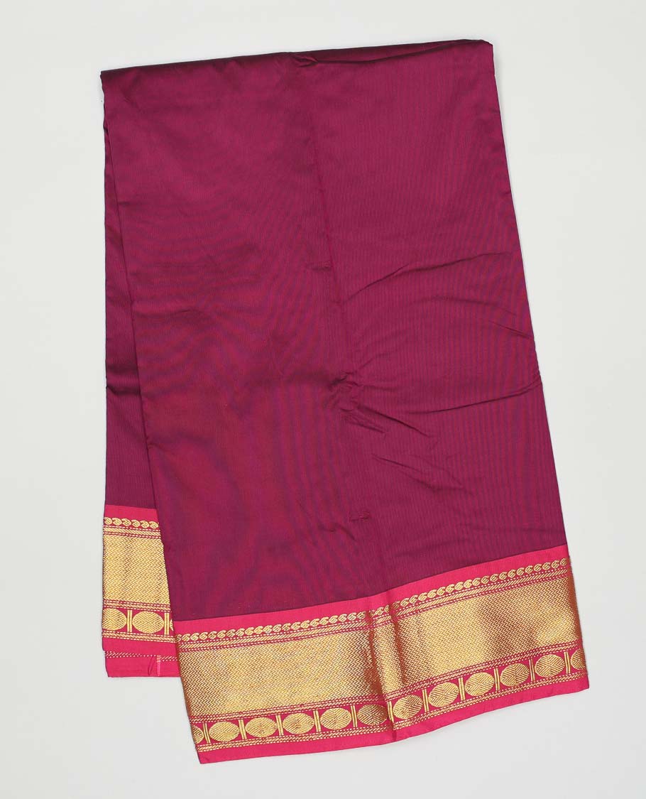 Maroon plain design gift saree, contrast traditional zari design border