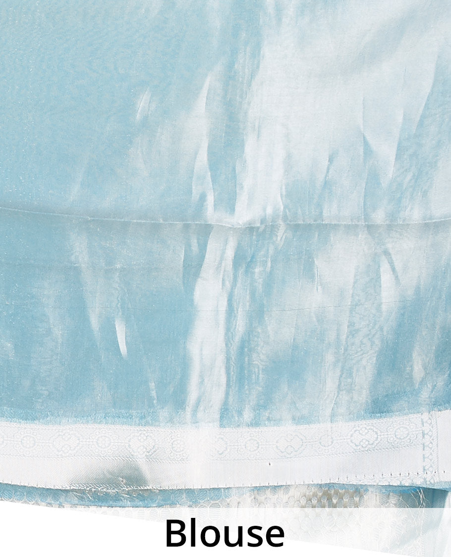 Blue zari jacquard design tissue silk saree, zari border of intricate designs