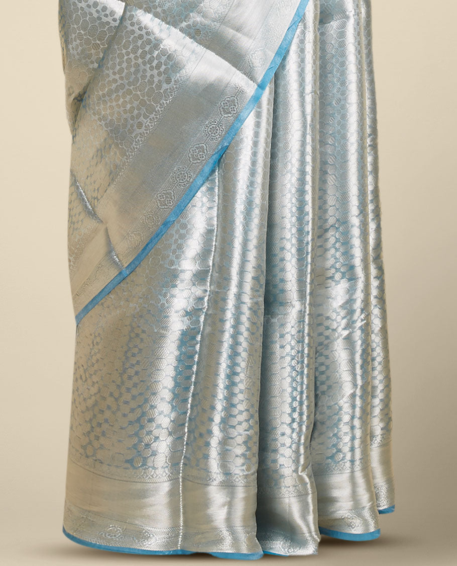 Blue zari jacquard design tissue silk saree, zari border of intricate designs