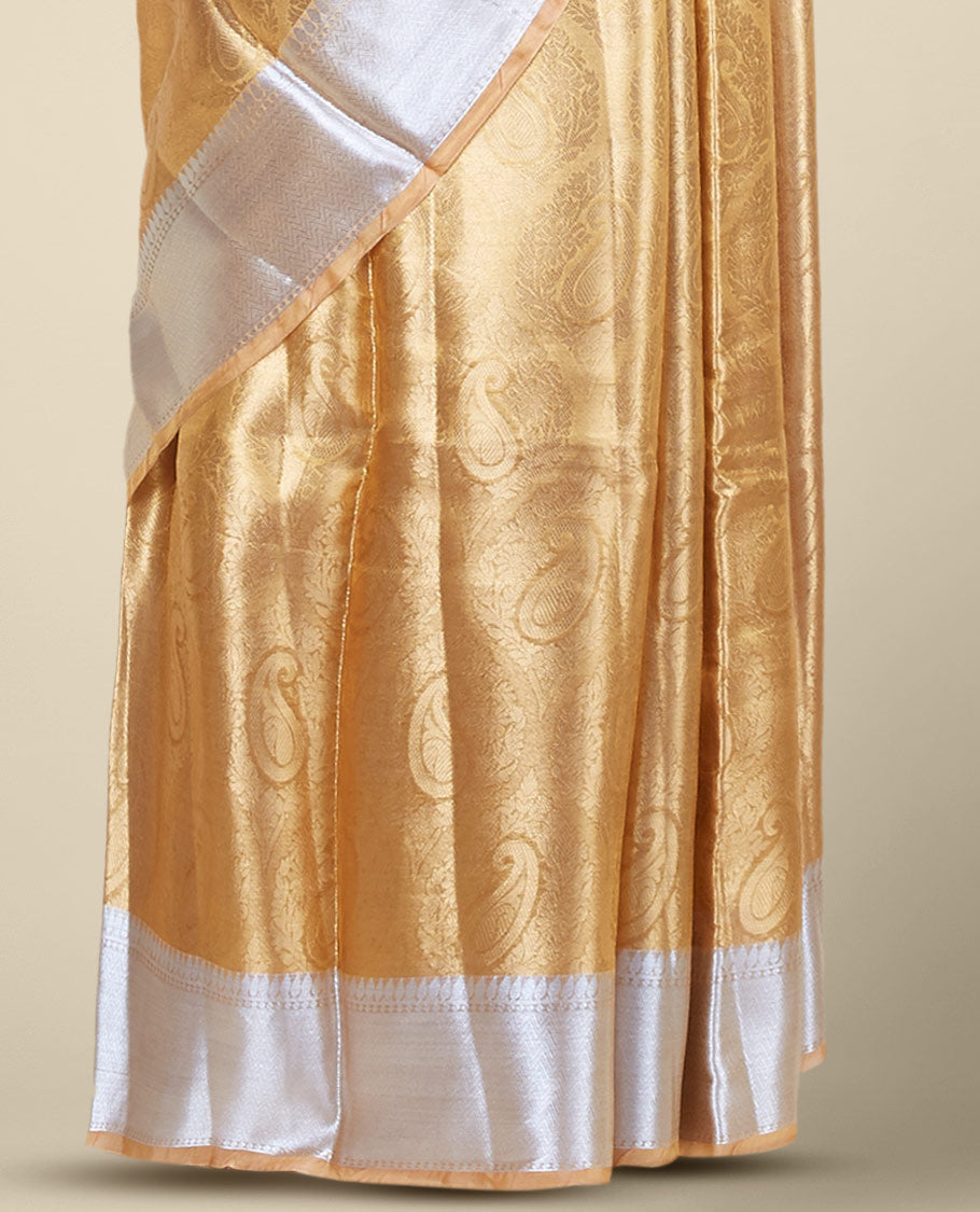Orange paisley jacquard design tissue silk saree, traditional zari design border