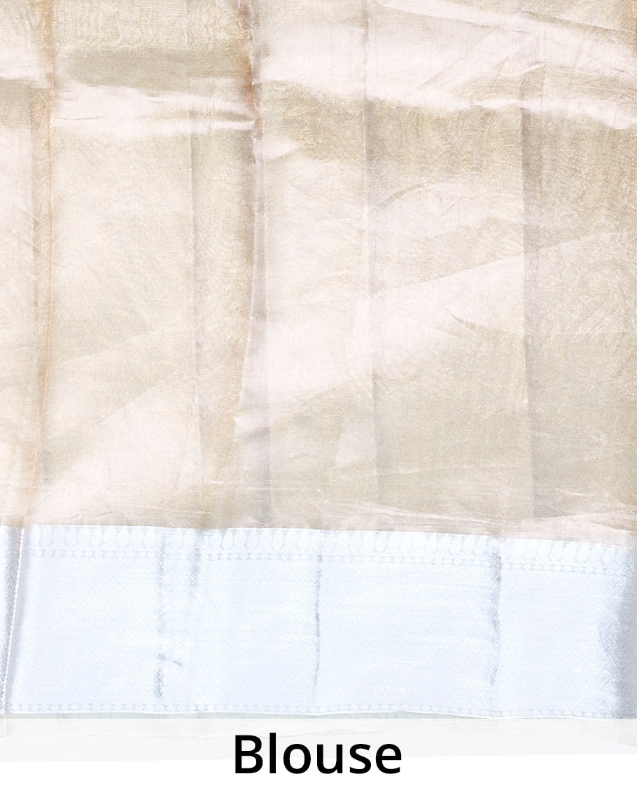 Golden color paisley jacquard design tissue silk saree, traditional zari design border