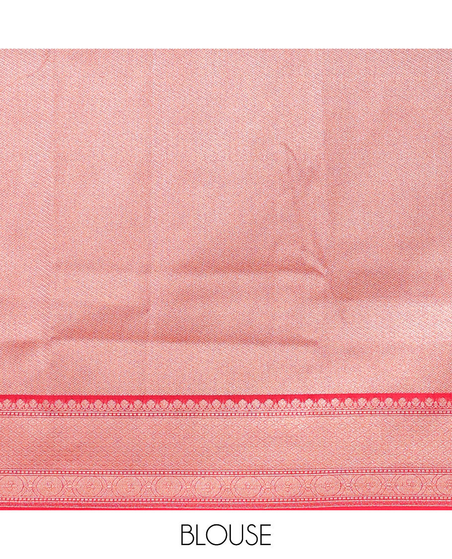 Cream ogee design semi-banaras tissue saree, contrast traditional zari border & intricate pallu