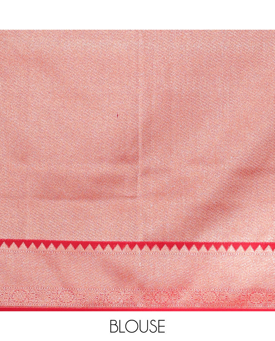 Cream diagonal striped semi-banaras tissue saree, contrast traditional zari border & intricate pallu