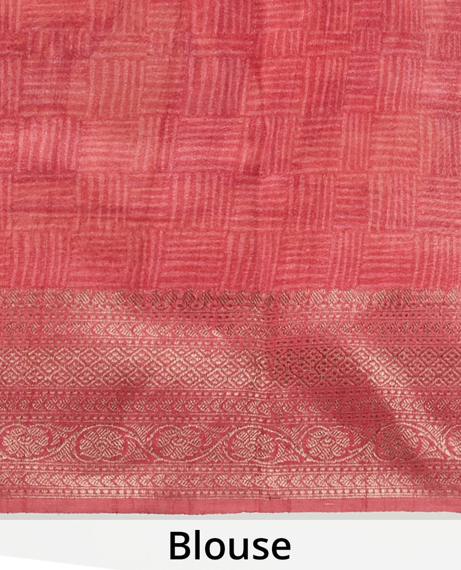 Black village-themed flora and human motifs printed tusser silk saree, contrast zari traditional design border