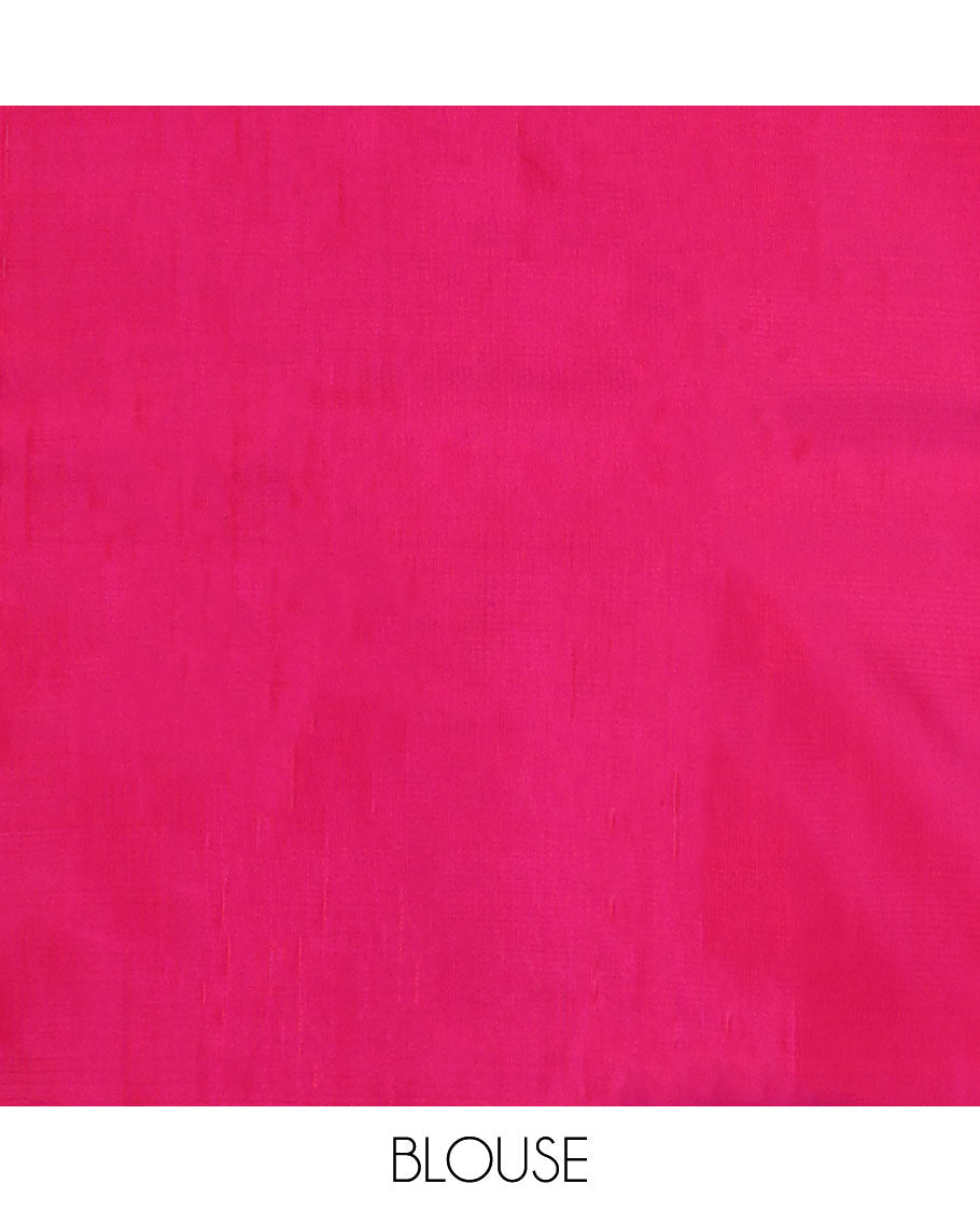 Borderless multi-color checked Kanchipuram silk saree, self-pallu of seppu rekku designs