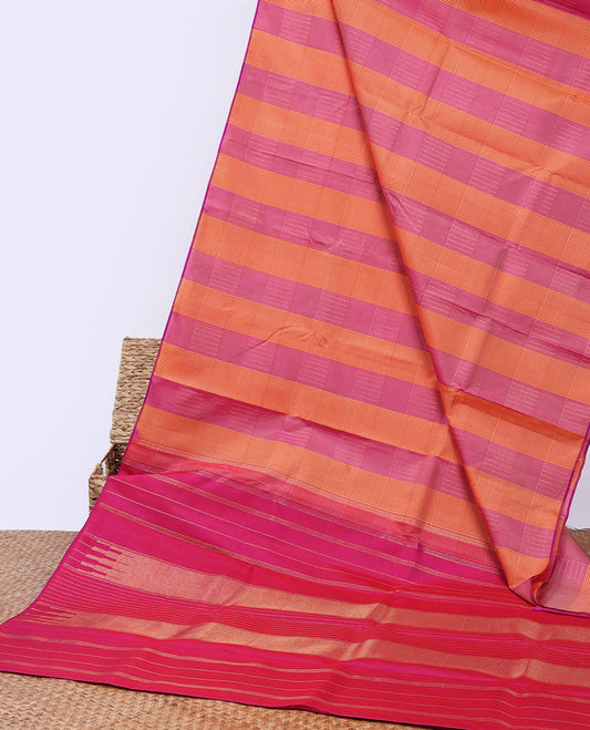 Borderless multi-color checked Kanchipuram silk saree, self-pallu of seppu rekku designs