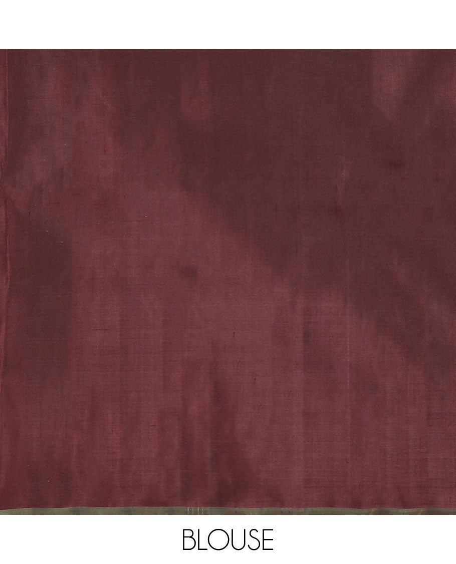 Borderless orange checked Kanchipuram silk saree, contrast pallu of seppu rekku designs