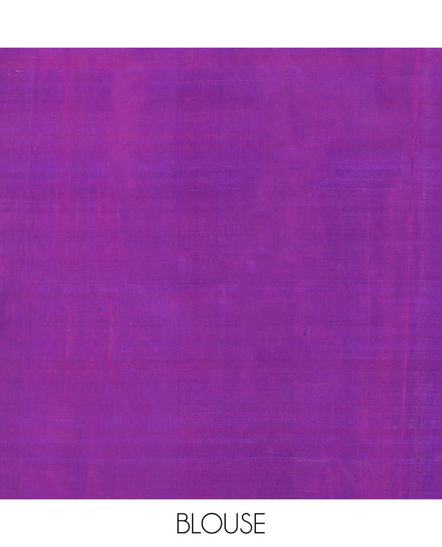 Purple plain kanchipuram designer silksaree, contrast rekku border & pallu of muthu zari stripes
