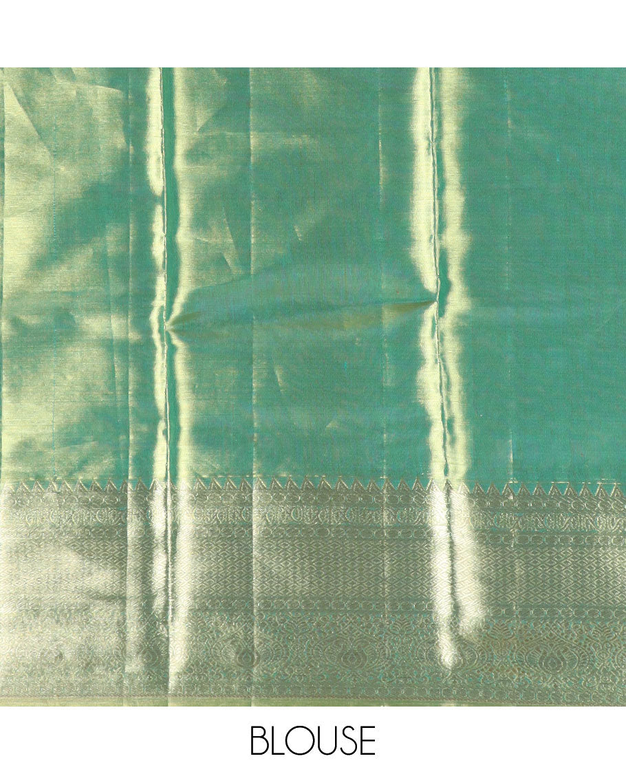 Green jacquard kancheepuram tissue silk saree, zari border of rekku,paisa,kodi visiry,jaal & mayil & jaal pallu