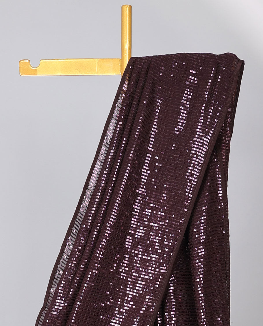 Borderless brown sequins embroidered designer saree
