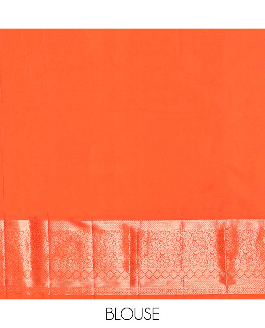 Orange jacquard kancheepuram wedding silksaree, intricate pallu & border of traditional designs
