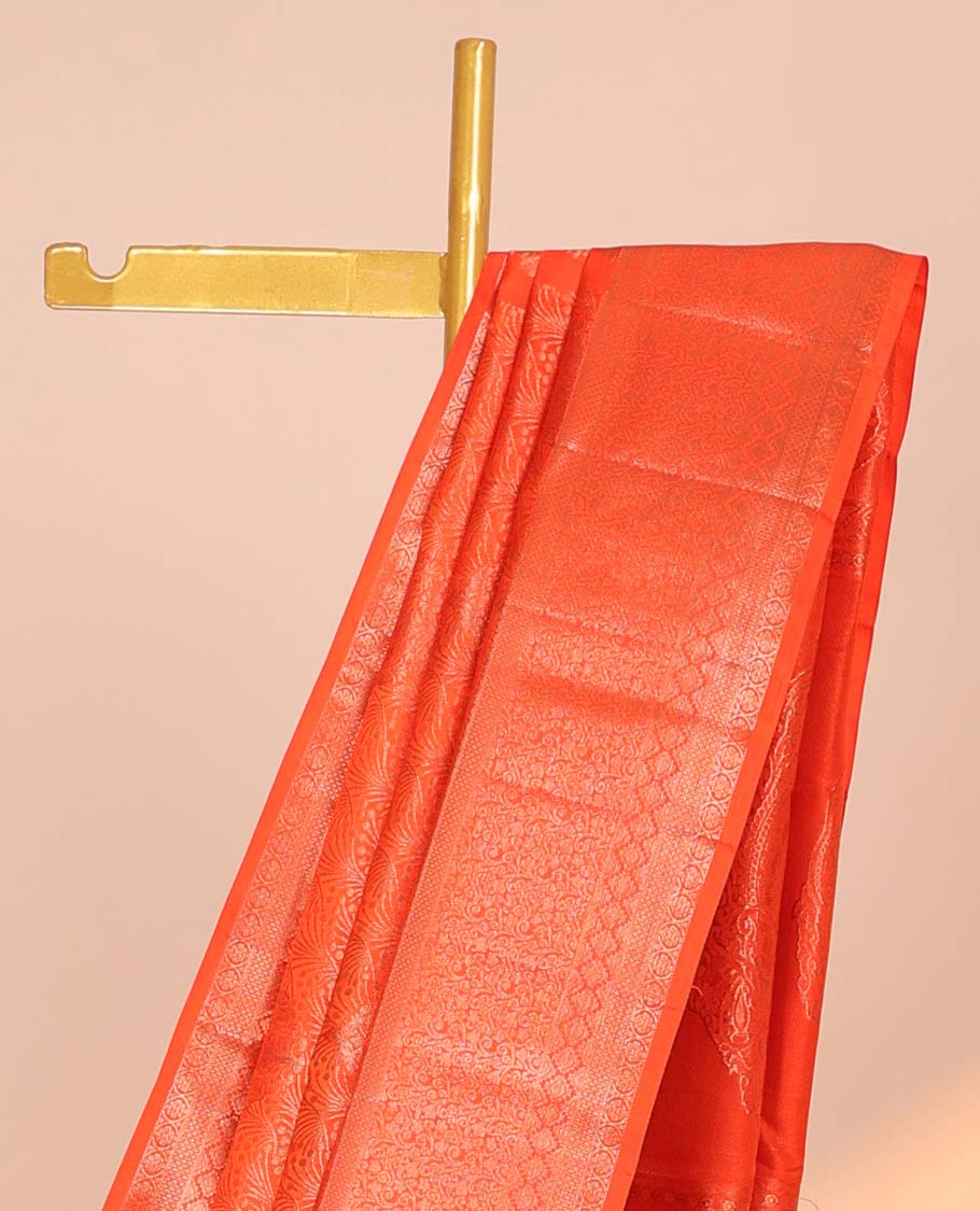 Orange jacquard kancheepuram wedding silksaree, intricate pallu & border of traditional designs