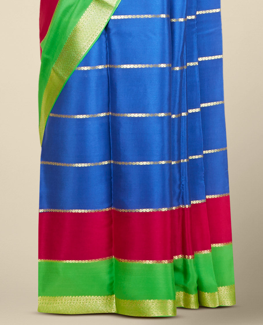 Blue zari designs mysore silk saree, contrast zari border of traditional designs