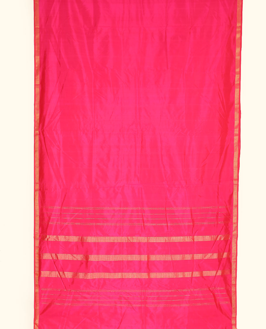 Pink plain design ten-yard saree, zari border of muthu designs & pallu of zari designs