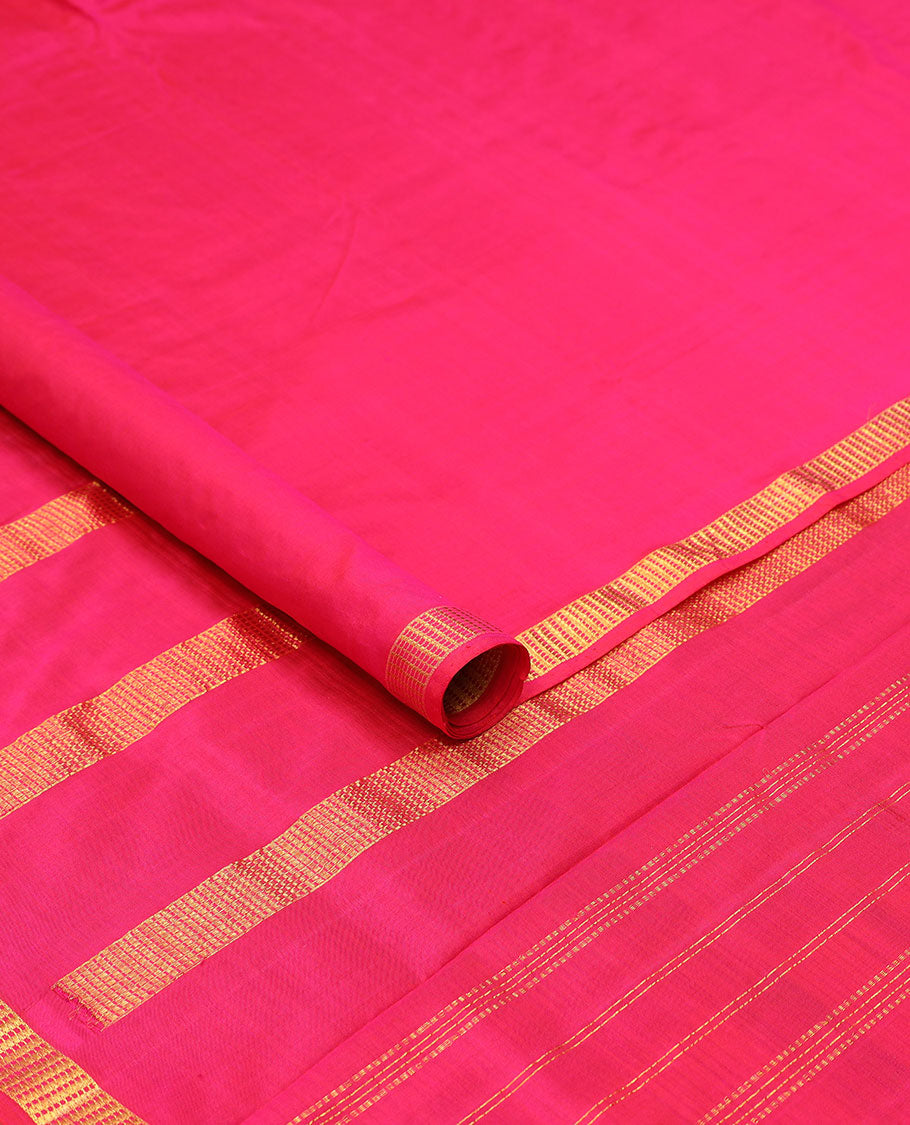Pink plain design ten-yard saree, zari border of muthu designs & pallu of zari designs