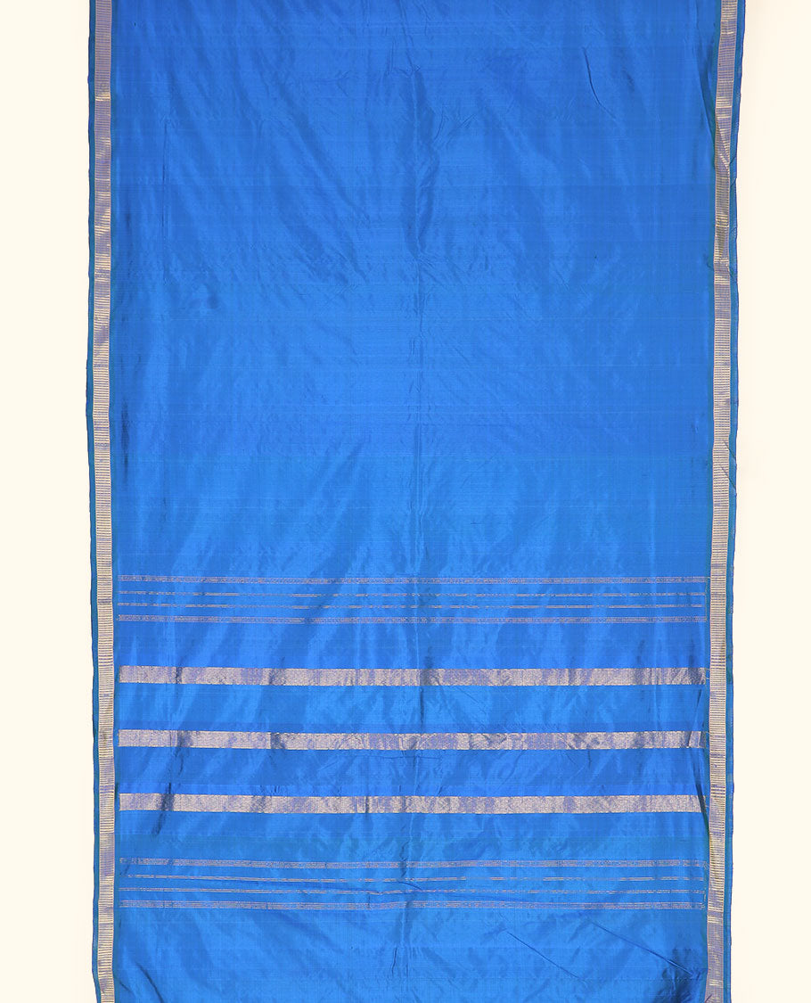 Blue plain design ten-yard saree, zari border of muthu designs & pallu of zari designs