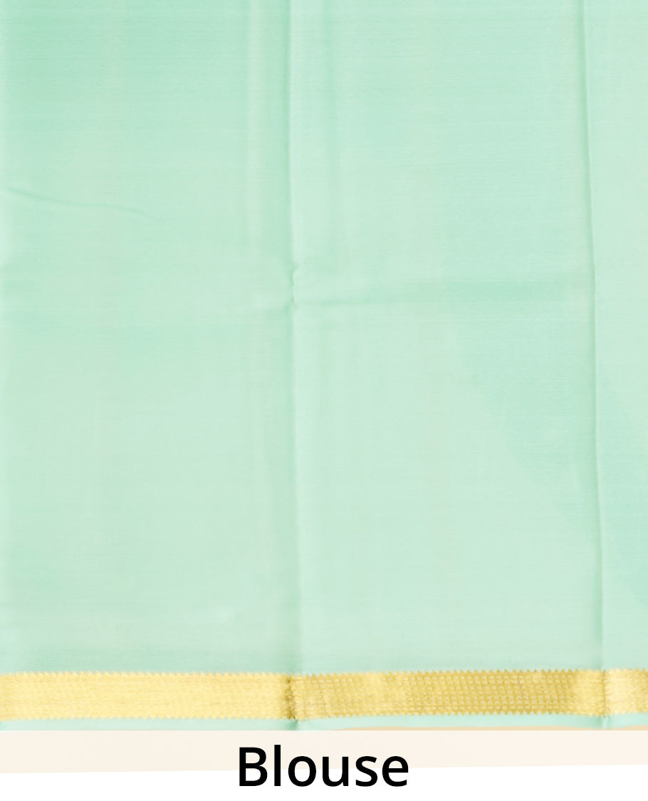 Green plain design mysore silk saree, zari border of traditional designs