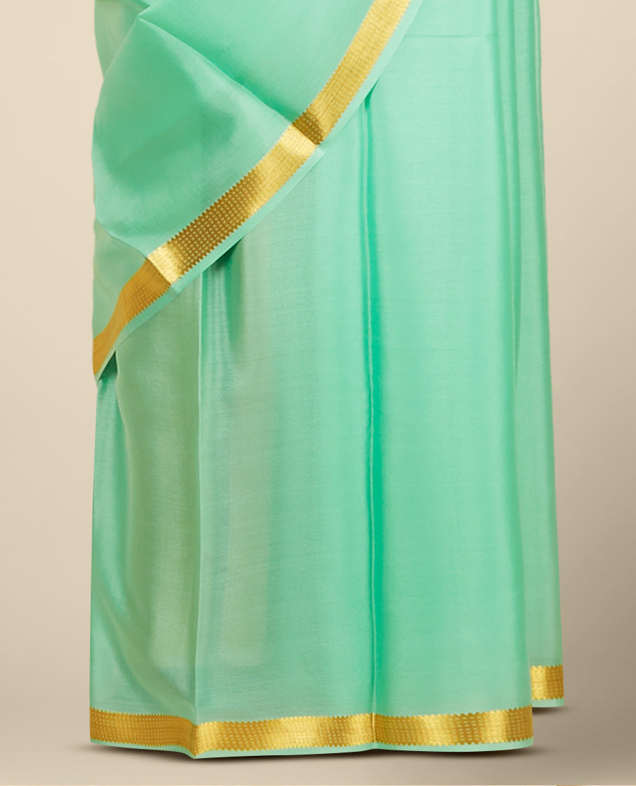 Green plain design mysore silk saree, zari border of traditional designs