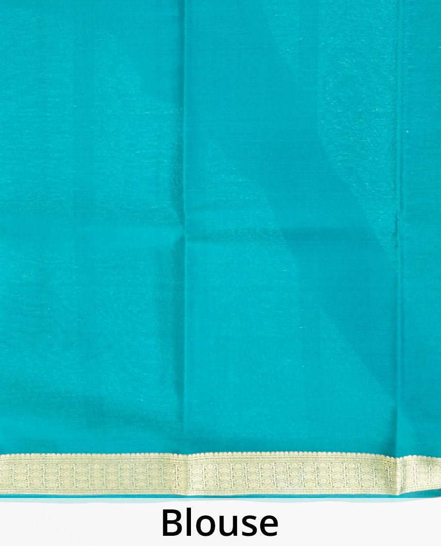 Blue plain design mysore silk saree, contrast traditional zari design border