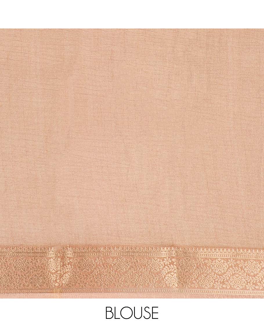 Grey floral printed semi-banaras tissue saree, contrast traditional zari design border