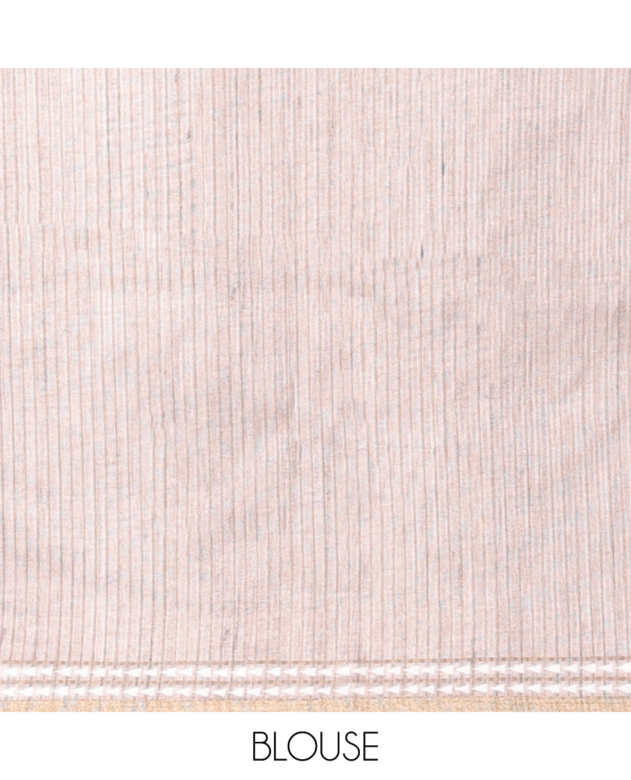 Grey unique motifs semi-banaras art tussar saree, contrast vidarbha border & striped pallu